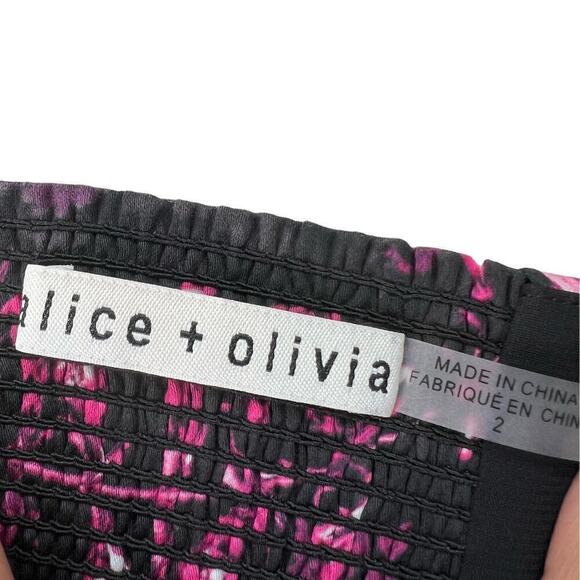 New Women’s Alice & Olivia Black Floral Smocked Square Neck Mini Dress Size 2 - Picture 8 of 9